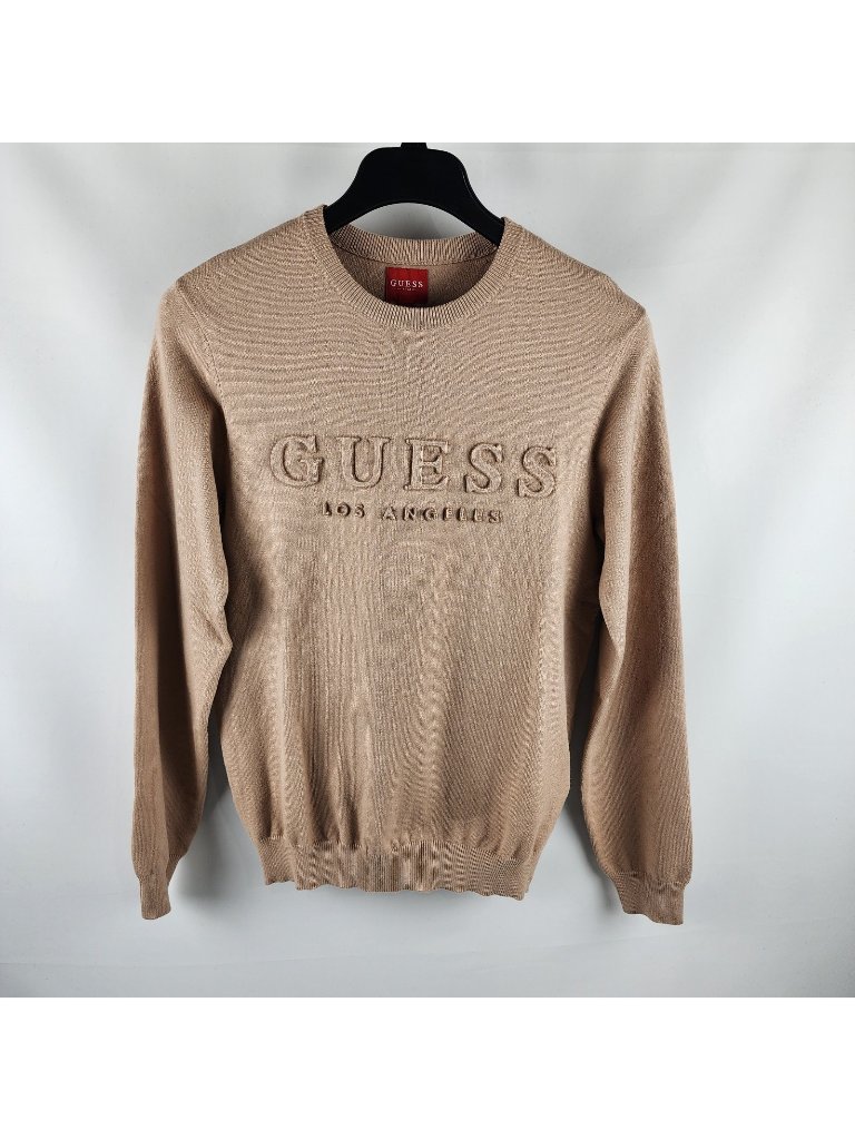 Guess Sweater Mens Medium Tan Stero Emboss Pullover Nwt
